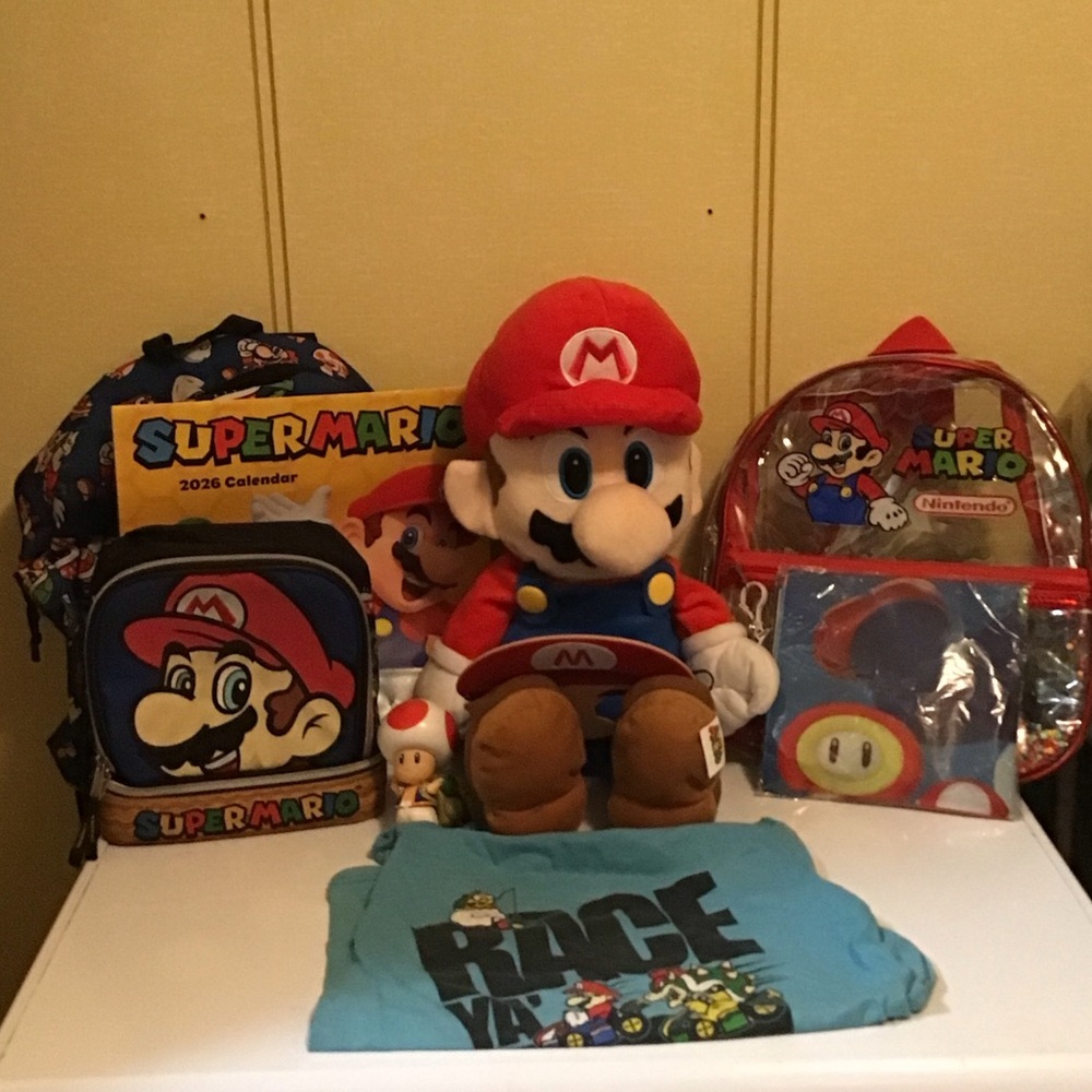 Plush Super Mario/2Backpack Set/Calendar,Lunch Palette:Shirt:Mushroom/Mask